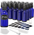 Nevlers Cobalt Blue Small Spray Bottle 2 Oz 24 Pack | Fine Mist Sprayer Set w/Shrink Wrap, Funnel, Brush, Marker & Labels | Fine Mister Spray Bottle for Perfume, Oil & More | Travel Spritzer Bottles