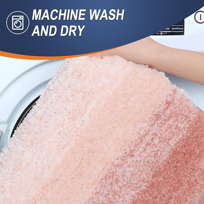 OLANLY Luxury Toilet Rugs U-Shaped 24x20, Extra Soft and Absorbent Microfiber Bathroom Rugs, Non-Slip Plush Shaggy Bath Mat, Machine Wash Dry, Contour Bathroom Mats for Toilet Base, Peach