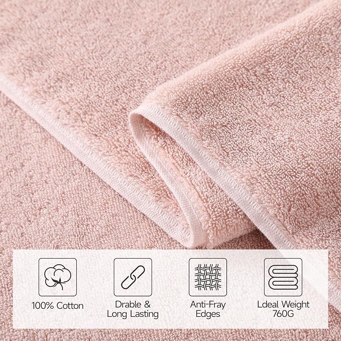 REDKISS 2 Pack Large Bath Towels Set, 100% Cotton, 31x63 in, Heavyweight 760G, Highly Absorbent & Quick Dry, Super Soft Luxury Towels for Bathroom,Hotel Collection - Pink Dark Gray