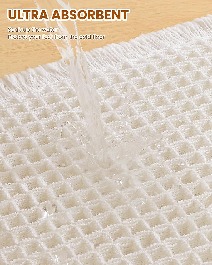 Smiry Waffle Bath Mat 30x18, Extra Soft Absorbent Bathroom Rugs, Non Slip Machine Washable Quick Dry Bath Rugs for Bathroom Floor, Tub, Shower, Home Decor Accessories, Cream