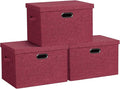 Graciadeco Large 17" 36 Quart Collapsible Stackable Storage Bins with Lids, 3 Packs Bright Red Linen Fabric Closet Boxes with Lids, Storage Cube Baskets Container Organizers for Office (17x12x11)
