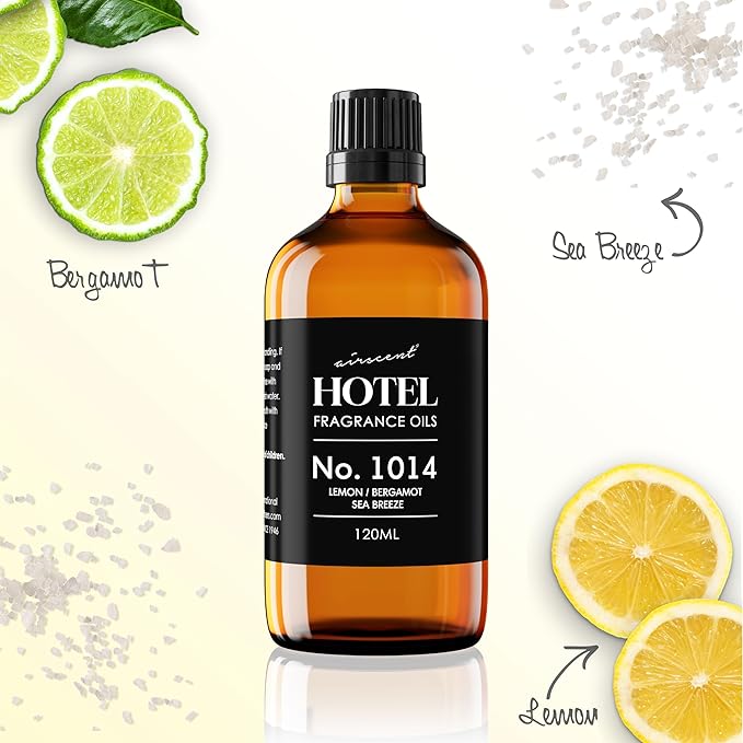 AirScent Hotel Diffuser Oil No. 1014 - Iconic 5-Star Hotel Blend - 30 mL | Lemon Bergamot Sea Breeze - Coastal Blend - Fragrance Oil for Ultrasonic and Waterless Diffusers and Crafting
