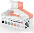 Plastic Hangers 20 Pack - Made in the USA - 6lb Capacity Standard Clothes Hangers with Strap Hooks for Dresses, Lingerie, Shirts, Pants, and Jackets - White & Peach