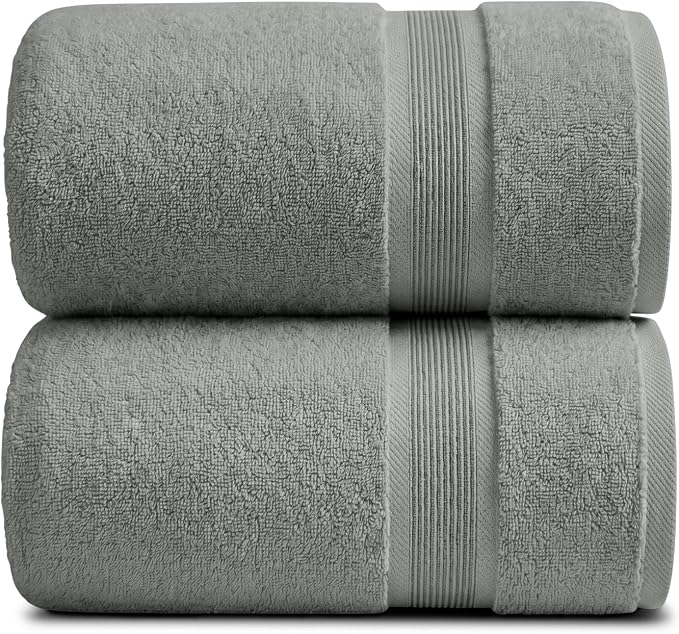 Luxury Bamboo Rayon Oversized Bath Towel Set | 2-Pack | Ultra Soft | Carbon | 35% Bamboo Rayon - 65% Zero Twist Cotton | Absorbent Quick-Dry Towels for Bathroom | Ultra Soft | OEKO-TEX Standard 100