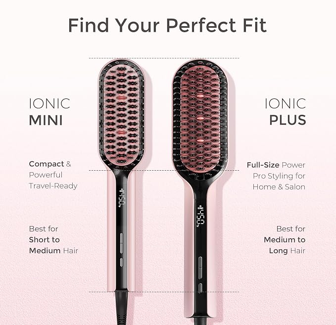 TYMO Hair Straightener Brush, Upgraded Ionic Compact Straightening Brush for Women with Wave-Design Bristles, Fast, Smooth Styling, Lightweight Hot Comb & Travel Flat Iron, 1 Billion Ions, Pink
