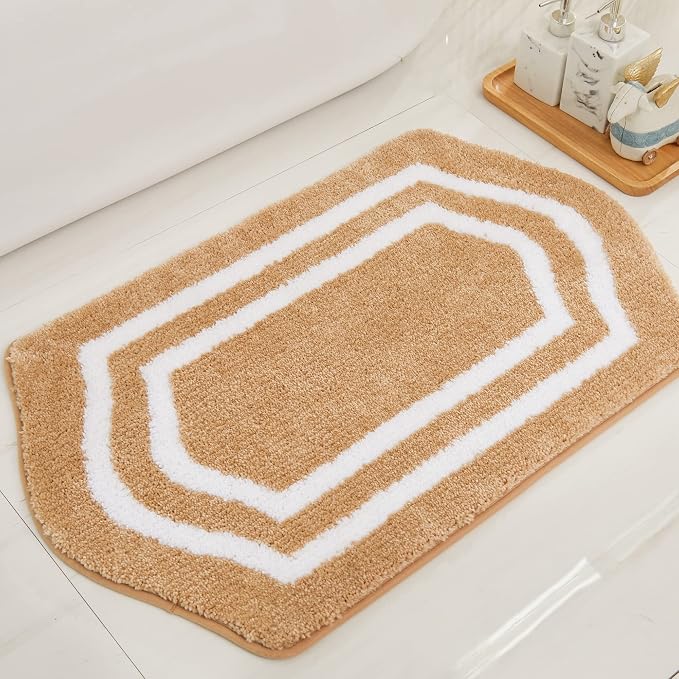COSY HOMEER Extra Thick Bath Rugs - Anti-Slip Bath Linen Sets Mats Soft Plush 100% Strong Polyester Mat Living Room Bathroom Water Absorbent(Beige,17x27 - Inches)