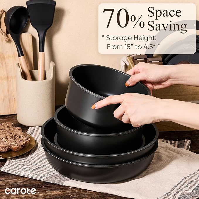 CAROTE 31pcs Nonstick Pots and Pans Set with Baking Pans Set, Cookware Sets with Detachable Handle, Kitchen Cooking Set - Camping Cookware, Dishwasher & Oven Safe, Induction Compatible