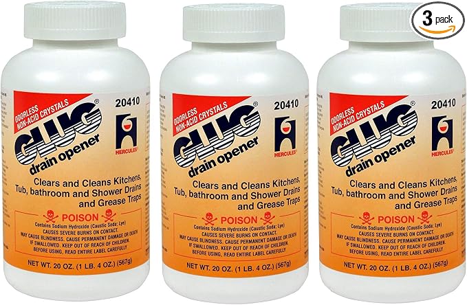 Oatey 20410 Hercules Glug Crystals Drain Opener, 20 oz (Pack of 3)
