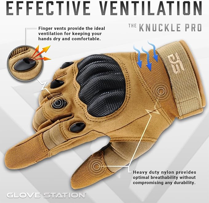 Glove Station Hard Knuckle Utility Gloves, Touchscreen, THKFF, Tan, 2XL | TPR Impact Shield, Touchscreen Compatible - Motorcycle, Outdoor & Utility Use