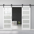 60" x 84" 5-Lites Frosted Glass Double Barn Doors and 12FT Track Hardware Kit, Easy Assembly for Mortise and Tenon Structure, Water & Scratch Resistant Sliding Barn Door, Easy to Clean, Pre-Drilled