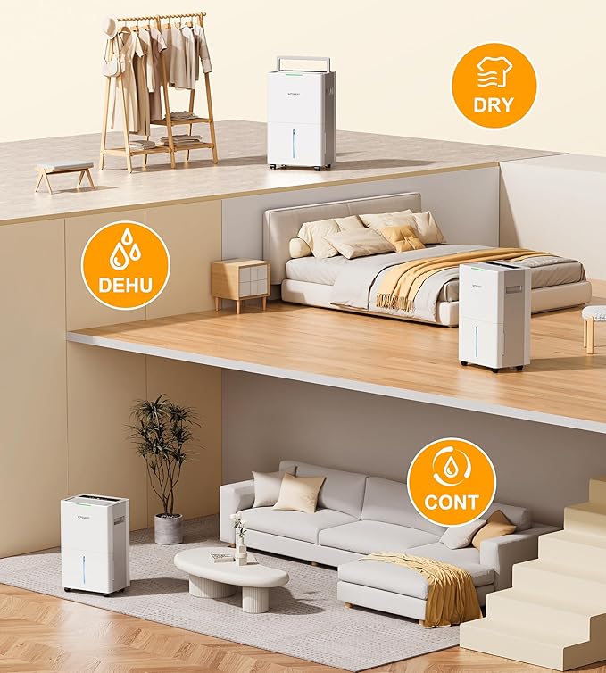 4000 sq.ft Dehumidifier for Basement with Drain Hose, 45 Pint Dehumidifiers for Home, Smart Compressor Dehumidifies for Large Room, Bedroom, 3 Modes, Intelligent Humidity Control, Auto Defrost