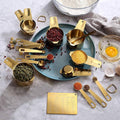 Gold Measuring Cups with Stainless Steel Construction, Gold Measuring Spoons with Sleek Appearance, 18 Piece Tool Set for Baking Cooking Kitchen Use