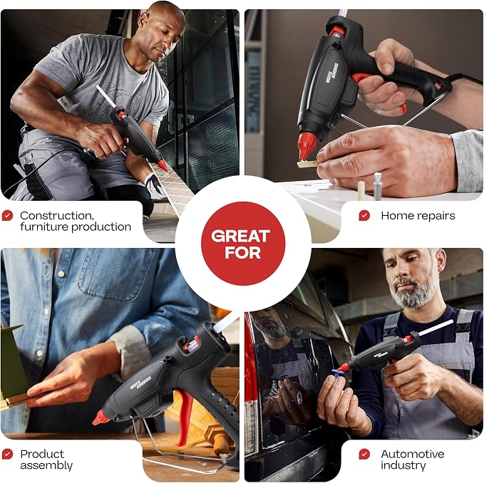 IDL Packaging GG-220 Industrial 200W Hot Glue Gun with 10 pcs Glue Sticks - 1/2" x 10" Full-Size Glue Sticks - Hot Glue Gun Kit for Variety of Surfaces: Foam, Vinyl, Leather, or Upholstery