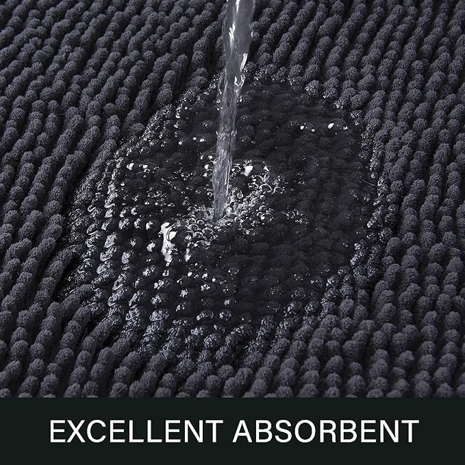 LOCHAS Luxury Bathroom Rug Shaggy Bath Mat 24 x 70 Inch, Dark Grey | Washable Non Slip Bath Rugs for Bathroom Shower, Soft Plush Chenille Absorbent Carpets