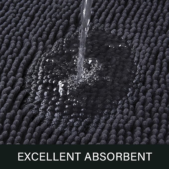 LOCHAS Luxury Bathroom Rug Shaggy Bath Mat 20 x 30 Inch, Dark Grey | Washable Non Slip Bath Rugs for Bathroom Shower, Soft Plush Chenille Absorbent Carpets