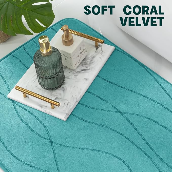 YIHOUSE Bathroom Rugs Set 2 Piece, Memory Foam Bath Mat Teal | 17x24& 20x32, Ultra Soft, Absorbent, Non-Slip, Machine Washable, for Bathroom, Sink and Toilet
