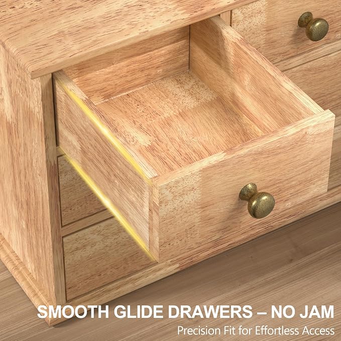 Oak Desk Organizer with Drawers, Wooden Desktop Storage Box with Metal Handles & Non-Slip Silicone Pads, 4 Drawer Tabletop Organizer for Office, Bedroom, Bathroom, Vanity, Makeup – Light Burnt Brown