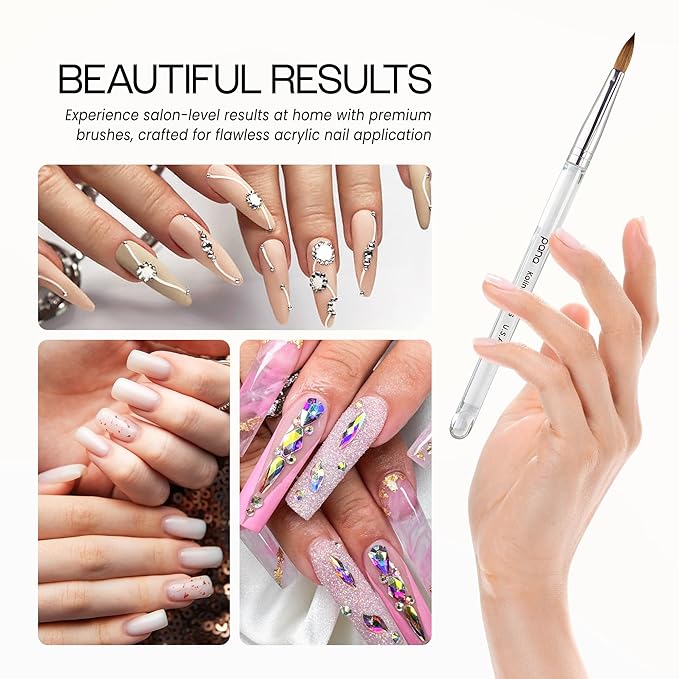 PANA Pure Kolinsky Hair Acrylic Nail Brush - Oval Crimped Shape Silver Ferrule with Clear Acrylic Handle (Size 6)