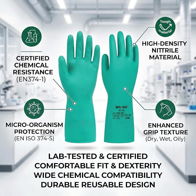 Chemical Resistant Gloves, 18 Mil Heavy Duty Nitrile Gloves, EN374 Acid & Alkali Proof Work Gloves for Epoxy Resin, Woodworking & Auto, Puncture Resistant, 12 Pairs, M