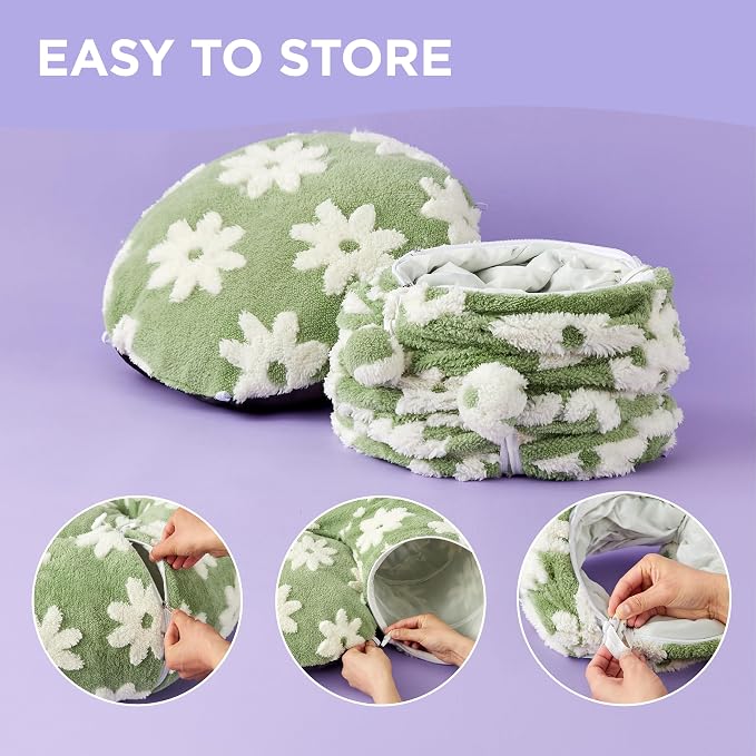 Lesure Cat Tunnel Bed for Indoor Cats - Cute Cat Donut Tunnel Toys for Small Large Cats with Washable Circle Cushion, Round Pet Peekaboo Cave Toy for Kitten/Puppy/Rabbit, Standard Flower Garden Green