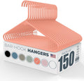 Plastic Hangers 100+ Pack (150 Count) – Made in the USA – 6lb Capacity Standard Clothes Hangers with Strap Hooks for Dresses, Lingerie, Shirts, Pants, and Jackets – Peach