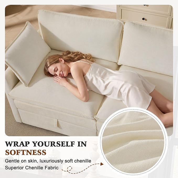 Ihanherry 103” Modular Sectional Sofa with Storage, U Shaped Cloud Couch with Movable Ottomans & 4 Pillows, Chenille Deep Seat Sectional Couches for Living Room, Apartment (Beige)