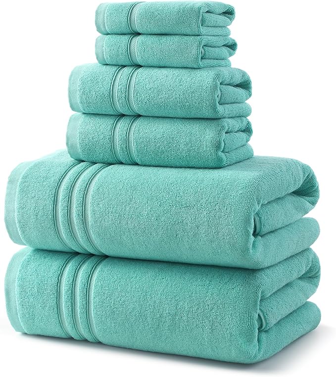 REDKISS Teal Towels Set 6 Piece Cotton Towel Sets with 2 Bath Towels, 2 Hand, 2 Washcloths, 650GSM Hotel Quality, Soft, Highly Absorbent Towels for Bathroom Gym, Ideal Everyday Use