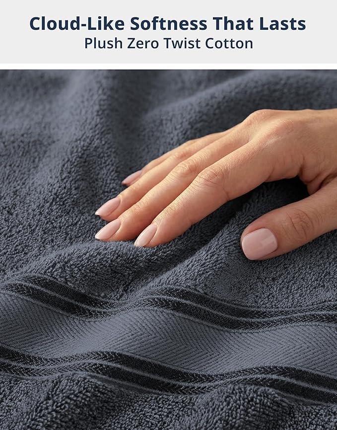LANE LINEN 100% Mercerized Cotton Bath Towels Set of 18 – Zero Twist, 6 Bath, 6 Hand Towel & 6 Washcloths, Soft, Ideal for Spa Hotel & Home, Gentle on Body, Durable After Multiple Washes – Cool Grey
