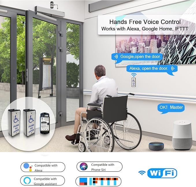 Handicap Push Button Door Opener,Auto Door Opener with Wireless Narrow Stainless Steel Handicap Push Buttons Olide-511 and 550lbs Fail Security Electric Strike