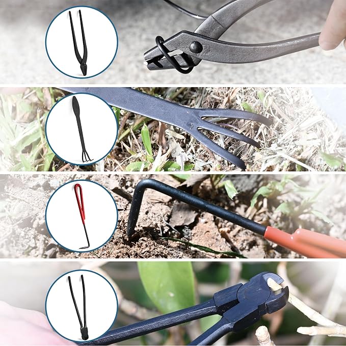 14PCS Bonsai Tools Set, Bonsai Tree Kit, Carbon Steel Trimming Gardening Tool Set, Include Bonsai Scissors, Pruning Shears, Wire Cutters, Jin Pliers, Rake with Spatula Starter Kit