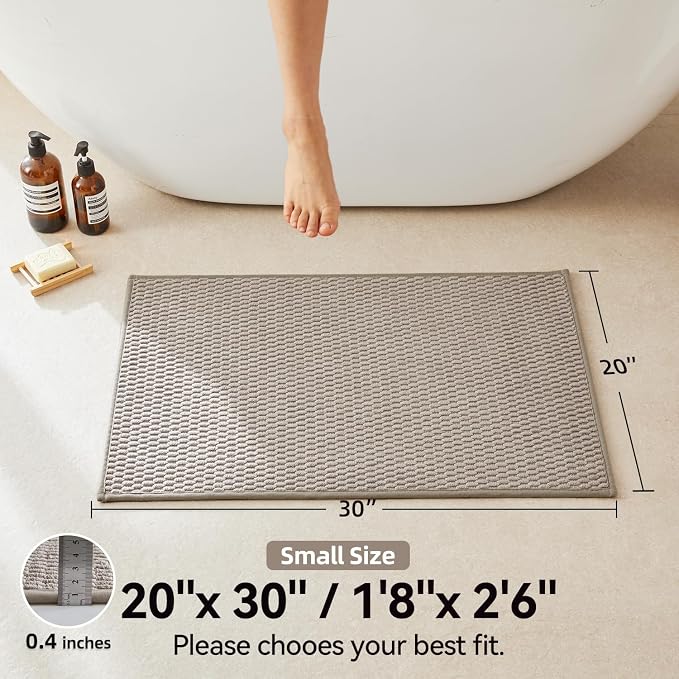 Triohero Bathroom Rugs Non Slip Washable, Super Absorbent Thin Bath Mat Small Quick Dry Low Pile Bathroom Rug, Beige 20"x30"