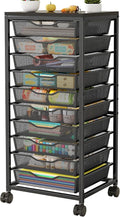 10-Drawer Rolling Storage Cart, Craft Organizers and Storage, Black | 12x12 Inch Storage Drawers for Scrapbook Paper,Classroom,Craft,Bathroom,Teacher,Office,Art,Metal Organizer Cart with wheels