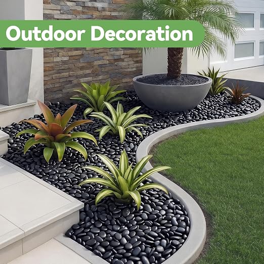Pulovin 18 lbs Black Rocks for Planters, 1"-2" Decorative River Rocks | Black Pebbles for Plants, Flower Pots, Vase, Polished Garden Stones for Outdoor Landscaping, Walkways, Yard
