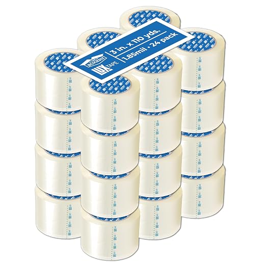 The Boxery 3" x 110 Yards Clear Packing Tape – 24 Roll Carton – Warehouse Grade Adhesive for Shipping, Moving & Packaging – Standard Strength 1.85 Mil Box Sealing Tape