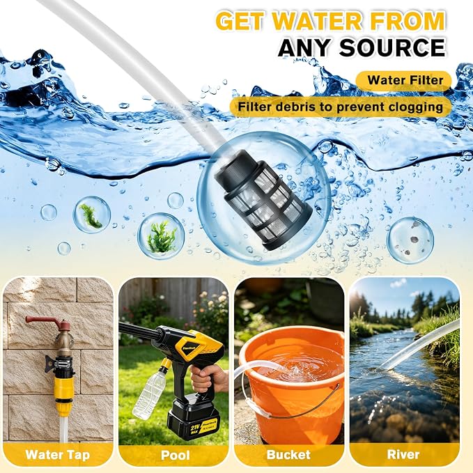 Cordless Pressure Washer, 1450 PSI Portable Power Washer with 6-in-1 Nozzle | Battery Powered Pressure Washer, Handheld Power Washer Cleaning Tool for for Car Wash, Garden, Patio & Home