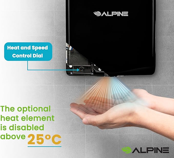 Alpine Hand Dryers for Bathrooms Commercial Extreme Speed Automatic Electric Hand Dryer for Home Bathroom/Restaurant with HEPA Filter, Heat & Speed Control - ADA Compliant (120v Black)