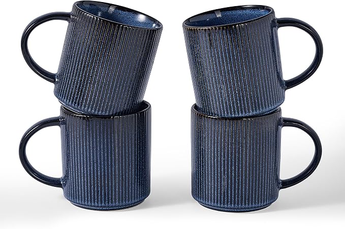 famiware Coffee Mug Set for 4, Star 16 oz Catering Mugs Cup Set with Handle for Coffee, Tea, Cocoa, Milk - Ceramic Stoneware Drinkware Set, Nebulas Blue