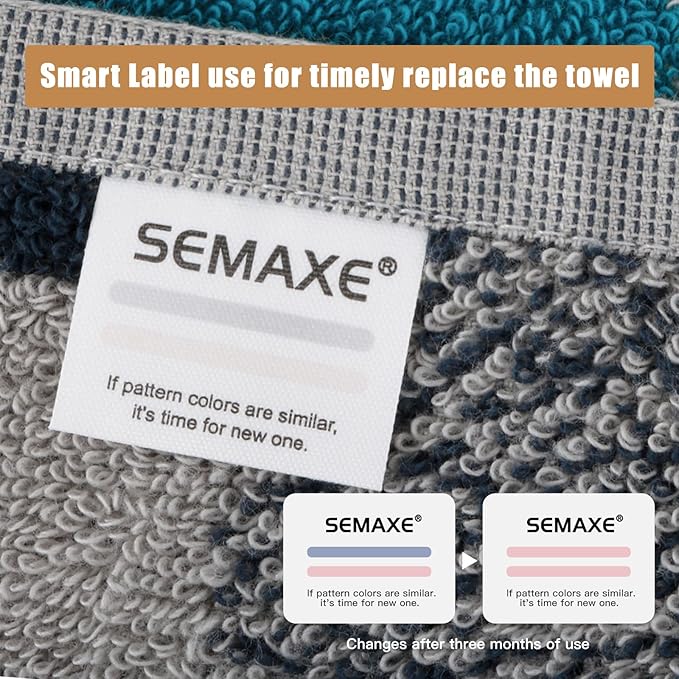 SEMAXE Bath Towel Set, 18 Piece Towel Set for Bathroom, Large Value Pack, Quick Dry Cotton Towels with Hanging Loops, Easy Care, Geometric Pattern