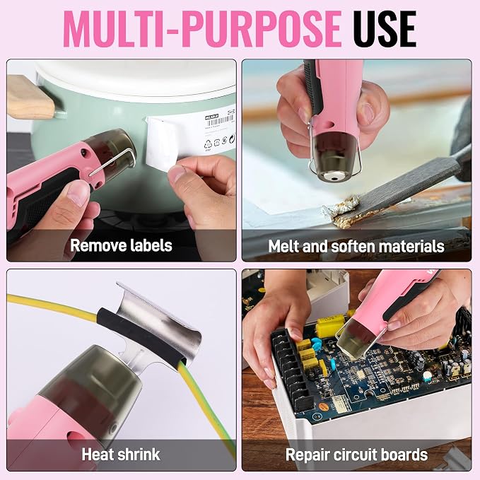 WORKPRO 7.2V Pink Cordless Mini Heat Gun, 1.5s Fast Heating