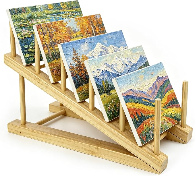 LIAQICHA Art Drying Rack for Classroom, 5-Tier Wood Storage Rack for Canvas, Paintings, Paper, Painting Drying Rack & Print Display Shelf, Tabletop Art Organizer