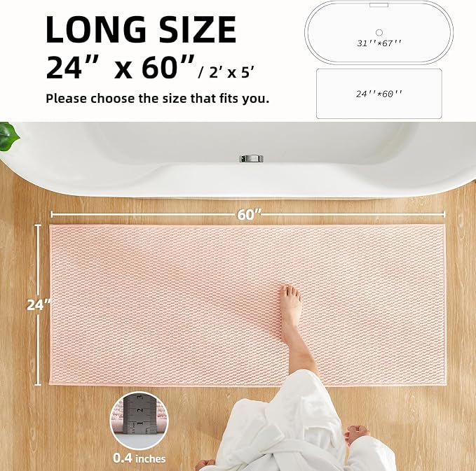 TYUU Bathroom Runner Rug, Long Bath Mat Washable Thin Quick Dry Low Pile Bathroom Runner Rugs 24 x 60 Non Slip, Pink 24"x60"