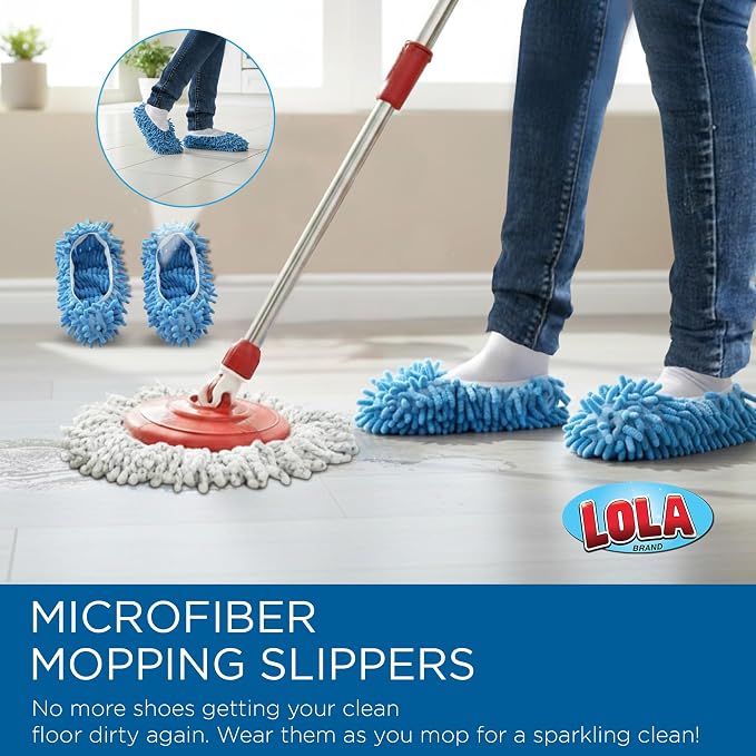 Revolution Deluxe Spin Mop & Bucket, w/ 3 Microfiber Washable Heads, 1 Pair Microfiber Mop Slippers, Fast Dry, Deep Clean Floors & Hands-Free Wringer, Easy Spin Dry, No Exhaustive Foot Pedal, LOLA