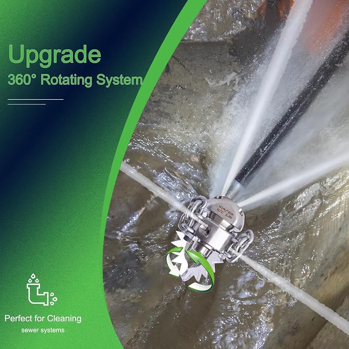 3/8 NPT Sewer Jetter Rotating Nozzle - Cutting Roots, for 2900 psi, 40L/Min (10.57GPM) Pressure Washers, Stainless Steel Drain Cleaning Tool, for Household sewers, Commercial Pipelines