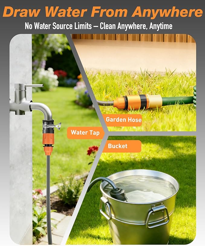 Cordless Car Washer, Portable Cleaning System with 3.0Ah Battery*2, 6-in-1 Nozzle, Foam Sprayer, 17FT Hose, Self-Priming for Car, Garden & Floor Cleaning