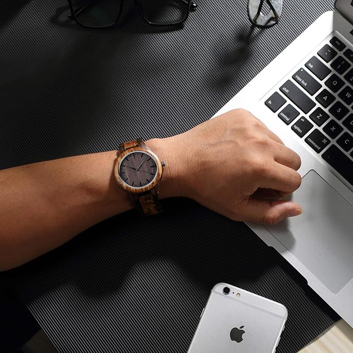 Custom Engraved Wood Watch Gifts for Fiancé Boyfriend Husband Men Him As Personalized Anniversary Christmas Birthday Father Day Graduation Valentine's Wooden Idea
