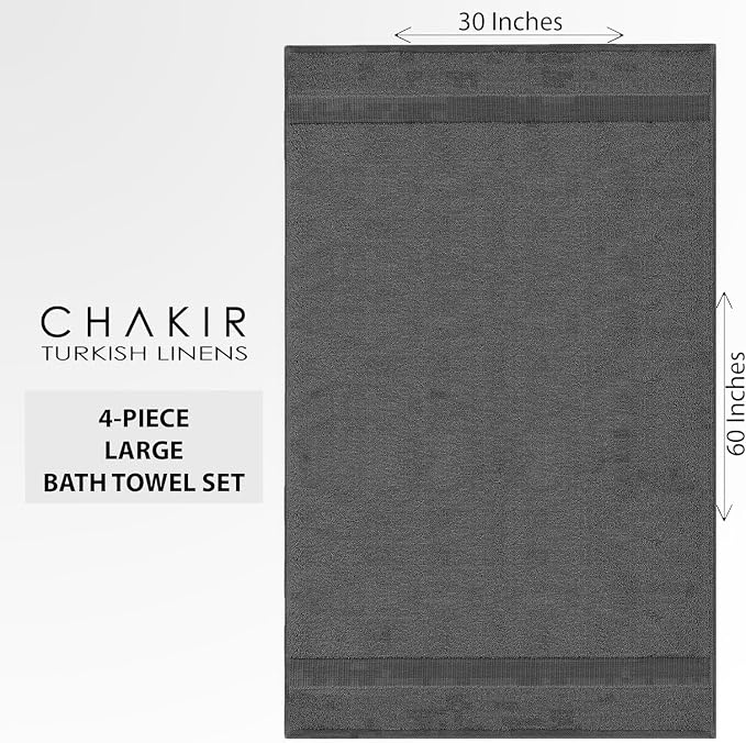 Chakir Turkish Linens 2 Piece Large Bath Towels, 100% Cotton Turkish Towels for Bathroom, Luxury Soft Absorbent Bath Towels, 30 x 60 Inches, Dark Gray