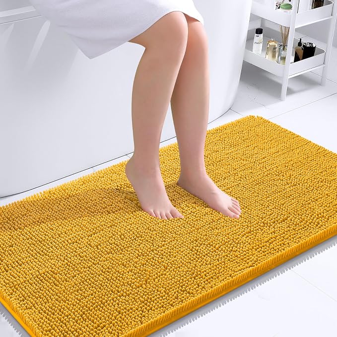 OLANLY Bathroom Runner Rugs 44x24, Soft Absorbent Chenille Bath Rugs, Rubber Backing Quick Dry, Machine Washable Long Bath Mats for Bathroom, Tub and Shower, Home Decor Accessories, Golden Yellow