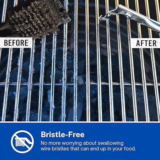 Premium Grill Scraper for Outdoor Grill with Round Grates - Bristle Free Grill Brush for Outdoor Grill - BBQ Grill Grate Cleaner Cleans Top and Bottom of Grill Without Lifting Grates