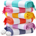 Genovega 6 Packs Oversized Turkish Beach Towel 74"x38" Thin Quick Dry Sand Free Pool Swim Towels Large XL Adult Clearance Blanket Travel Vacation Accessories Essentials Multi Stripes Pink