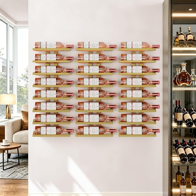 Hoctieon 3-Set 8 Tier Wall Mount Wine Rack (24 Tiers), Wall Racks for Wine Bottles Display and Storage, Hanging Bottle Organizer for Living Room, Dining Room, Wine Cellar, Bar, Quartz Green